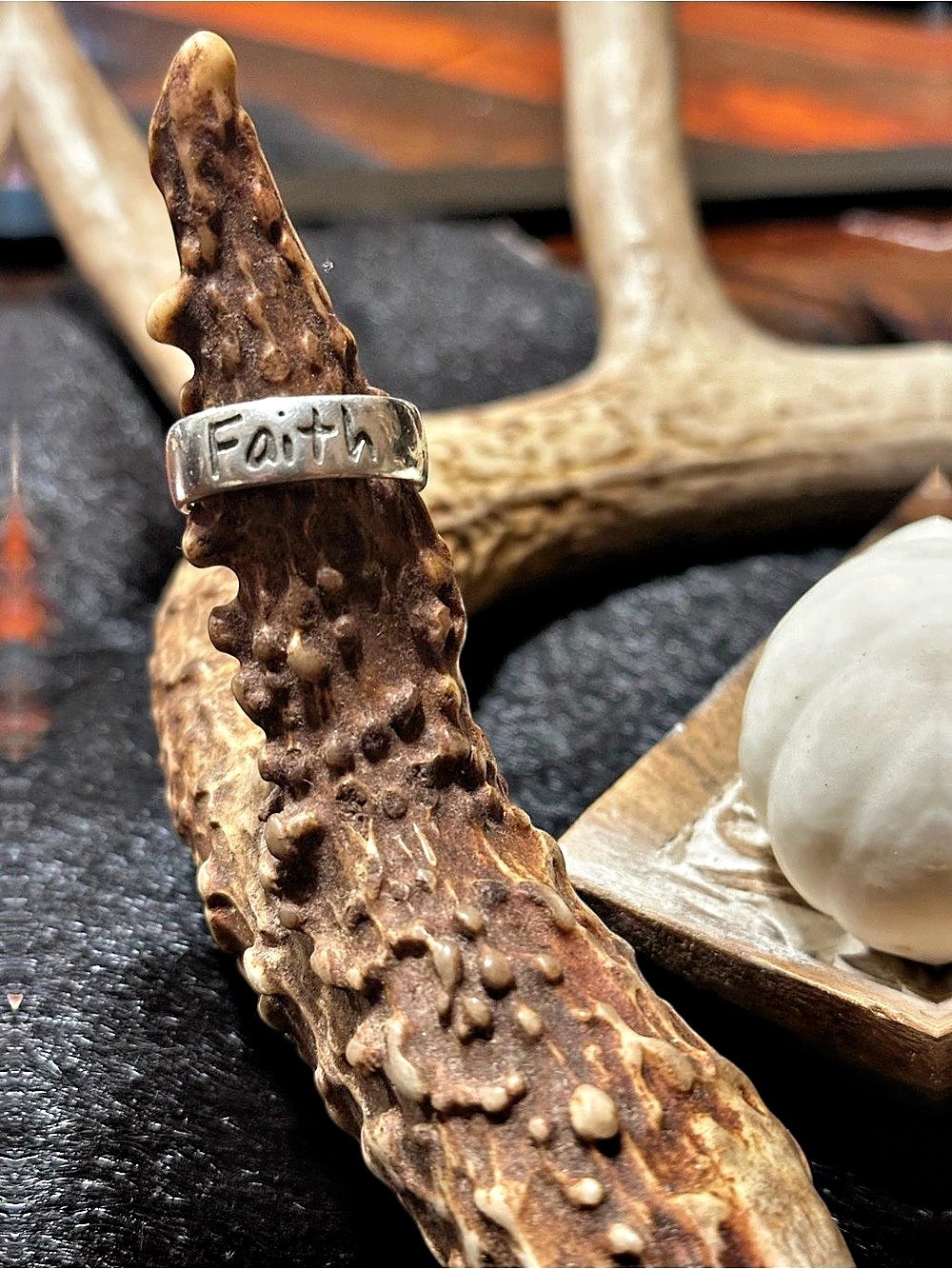 Faith Engraved Textured Ring in Silver size 7
